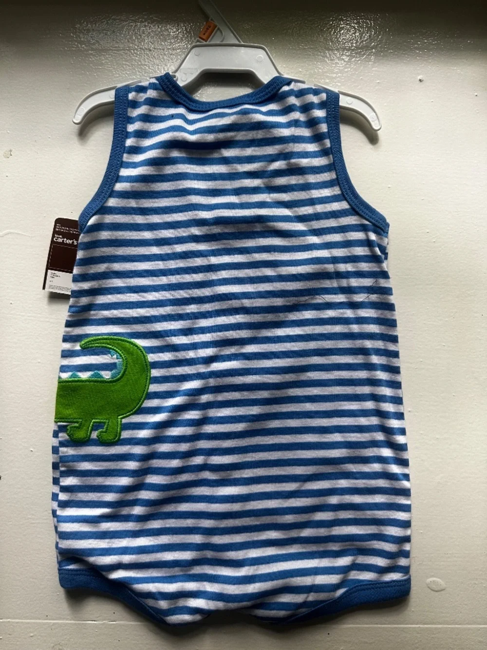 Carter's Baby Boy 12M Blue & White Striped Gator Romper / Creeper
